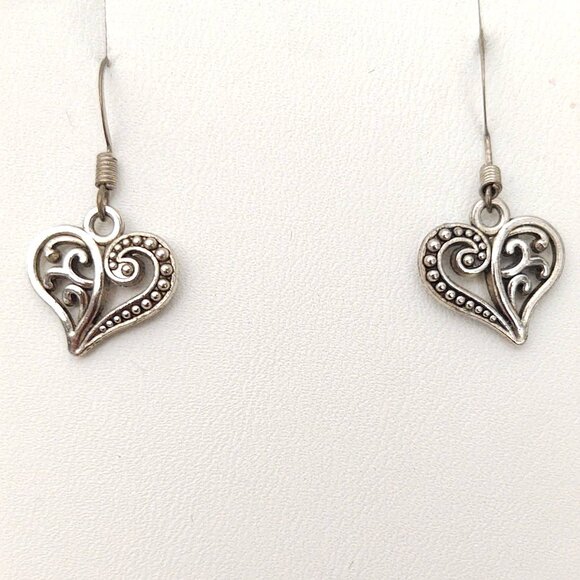 Jewelry - Silver tone small open heart dangle earrings